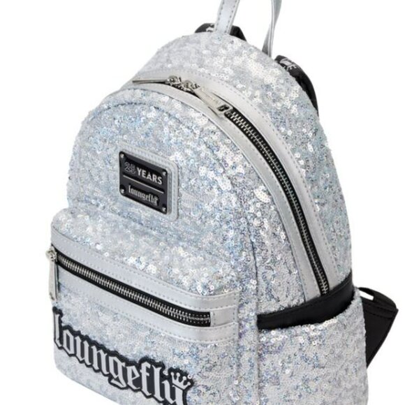 Loungefly 25th Anniversary Logo Holographic Silver Sequin Mini Backpack main image 5